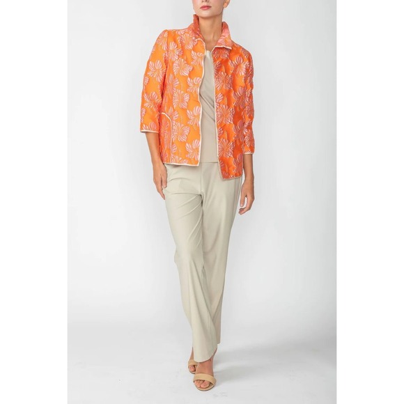 IC‎ Collection One Wire Stand Collar Orange Floral Textured Jacket Size L